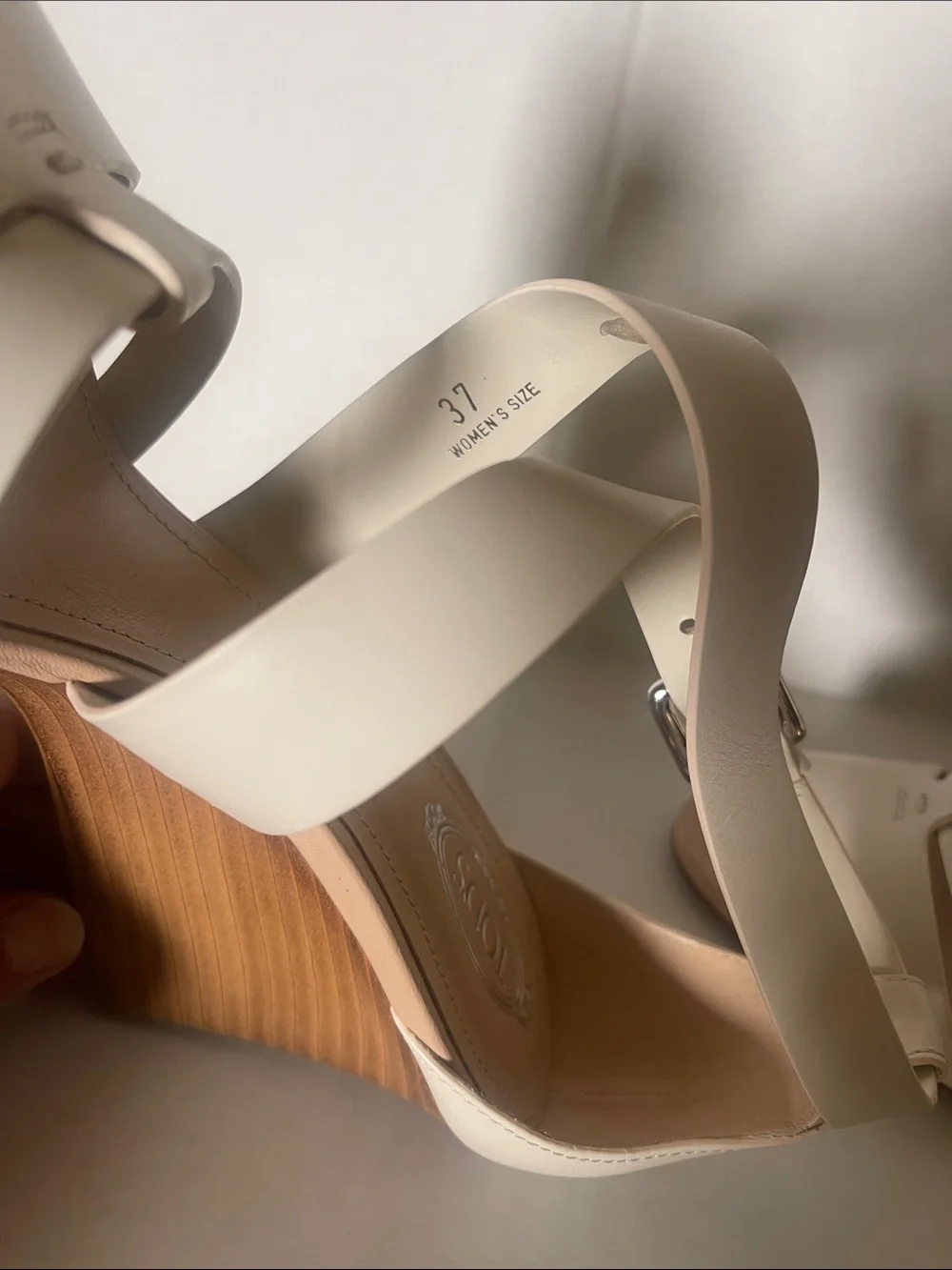 Tod's White Leather Crisscross Wedge Sandals